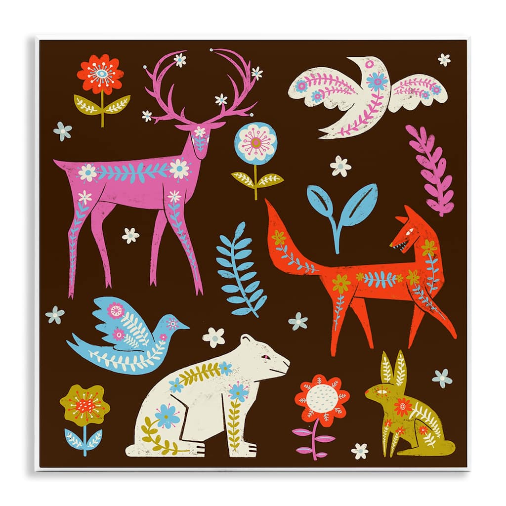 Stupell Forest Folk Animals with Florals Wall Plaque Art Design By Hannah Moren