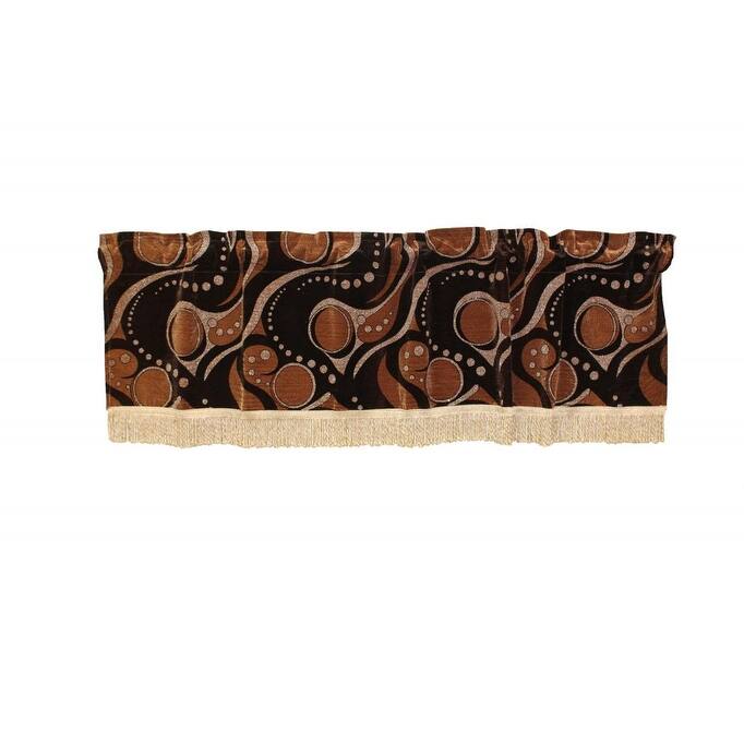 Violet Linen Chenille Indiana Vintage Design, 60" x 15", Straight, Rod Pocket Curtain Valance - Gold