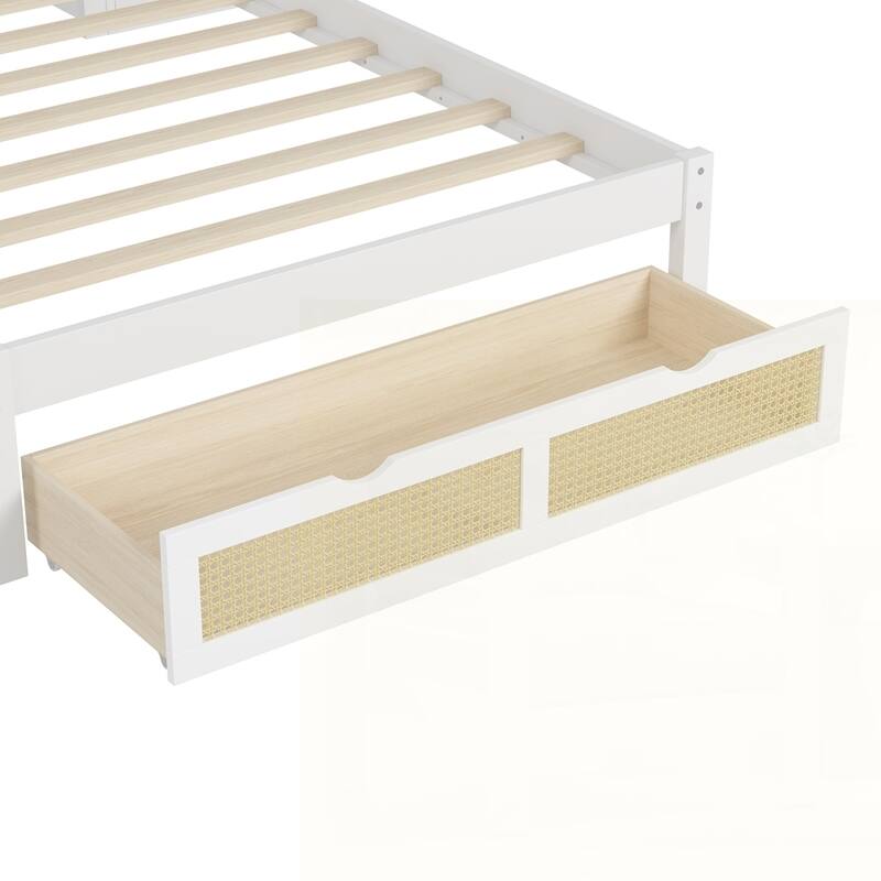 Multifunctional Platform Bed with Natural Rattan