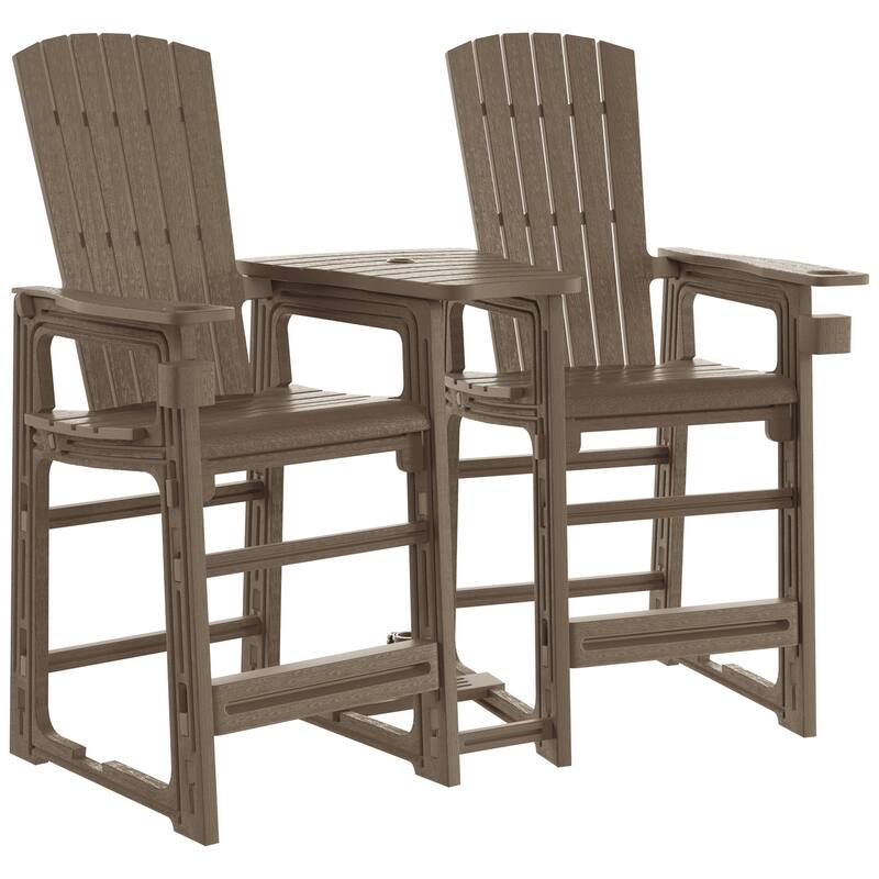 Polytrends Coastline Outdoor Poly Bar Chair Set with Connecting Tray & Cup Holder - Weathered Wood