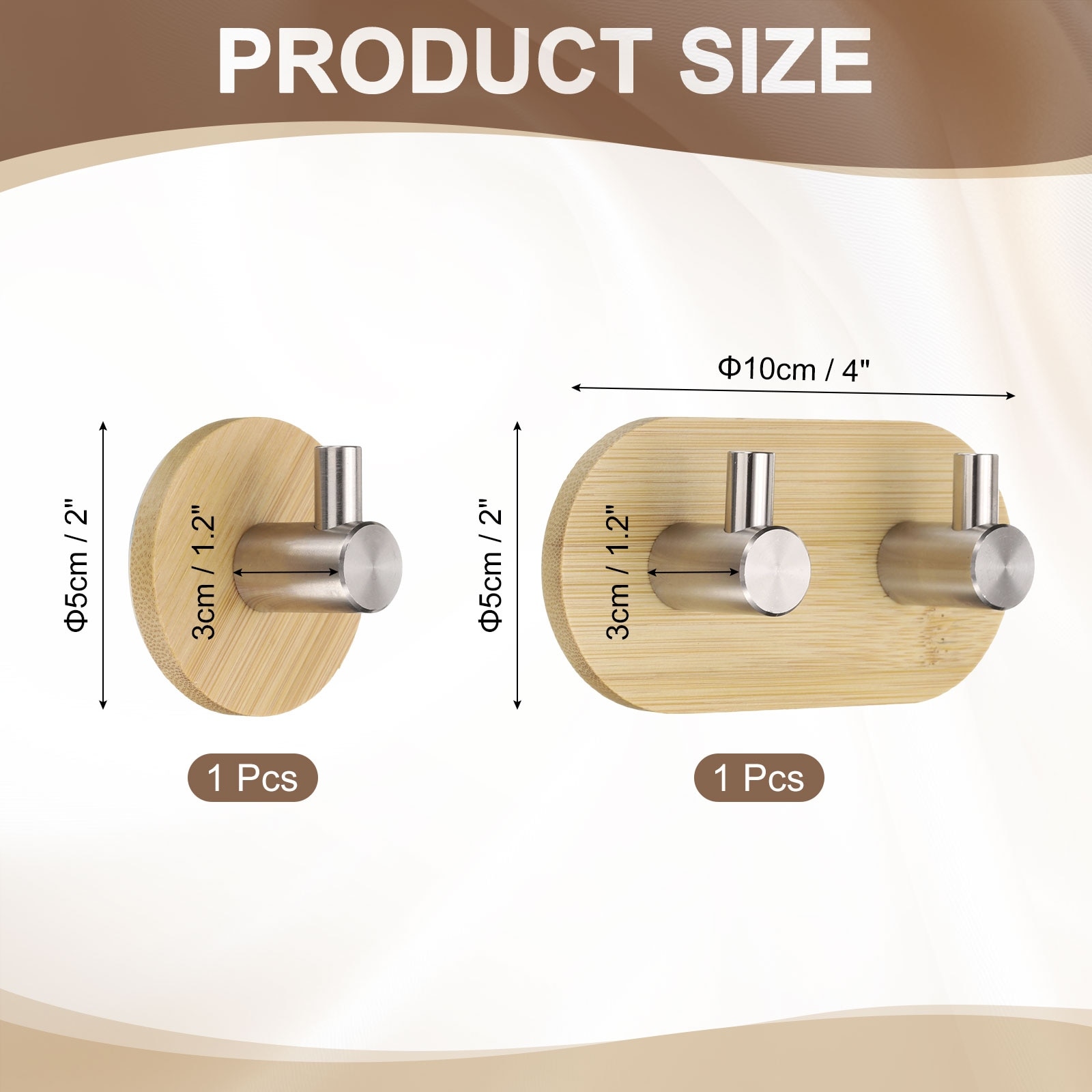 Wood Wall Self-Adhesive Hooks Towel Hanger Bracket Heavy Duty Hook for Kitchen Bathroom Coat Robe - 1Pcs