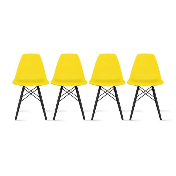 slide 2 of 21, Molded Dining Side Chairs For Kitchen Eiffel Metal Legs Design Bedroom Waiting Room (Set of 4) Yellow