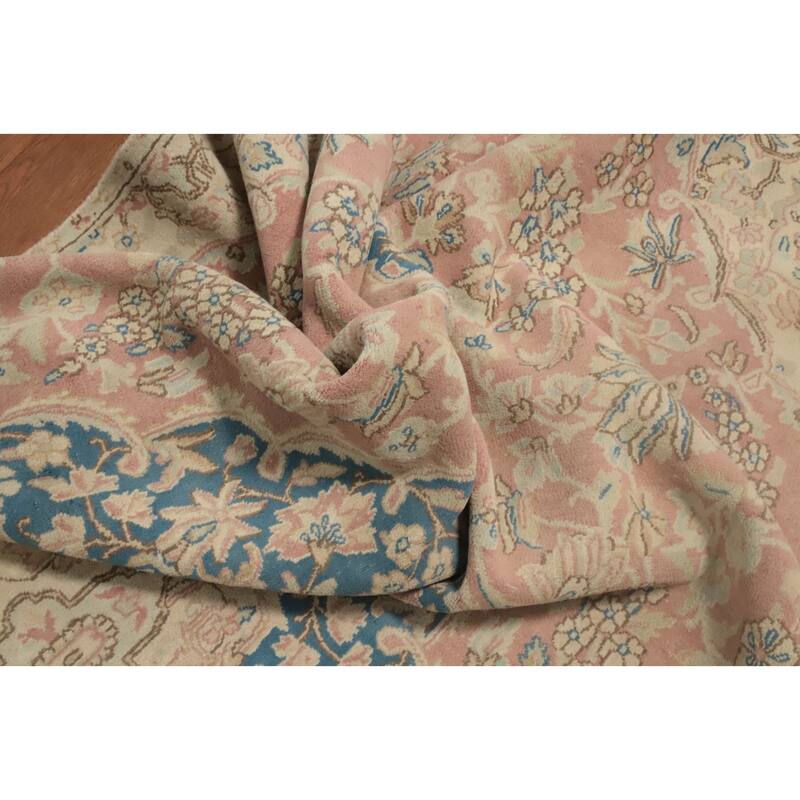 Hand Knotted Oriental 100% Wool Carpet Traditional Floral Pink Kerman Area Rug - 9' 0'' X 5' 6''