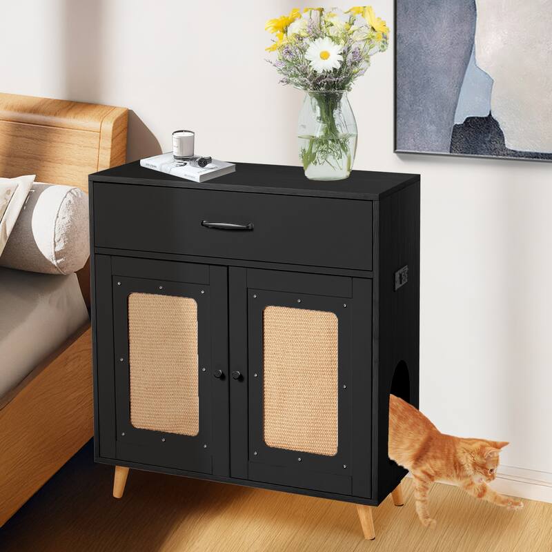 EROMMY Cat Litter Cabinet with Drawer - Hidden Litter Box Furniture with Ventilation and Scoop Slot