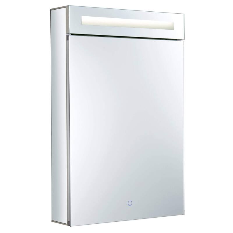 Bathroom Medicine Cabinet, Aluminum, Recessed/Surface Mount, Mirrored Interior w/LED - 20 x 30 - Right Hand