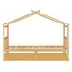 preview thumbnail 24 of 72, Creativity House Bed Twin Size Frame with 2 Wood Drawers for Boys Girls, Wood Platform Bed with Roof No Box Spring Needed
