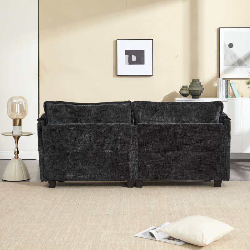Chenille Fabric Loveseat Sofa Couch with 2 Ottomans and Side Pockets