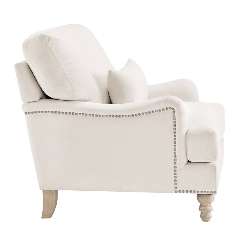 Upholstered Accent Chair with Solid Wood Legs and Pillow for Living Room Seating