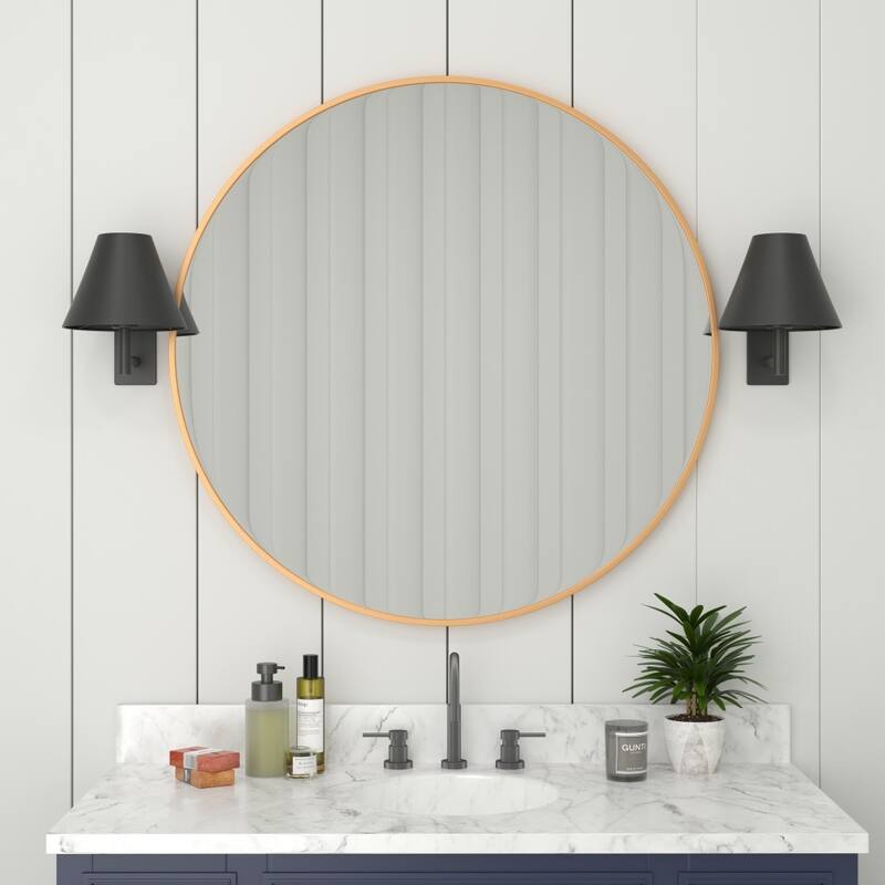 Accent Wall Mount Mirror with Metal Frame - Round Wall Mirror