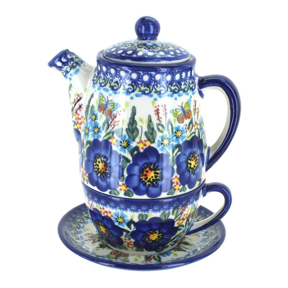 Blue Rose Polish Pottery 380 Vena Tea for One