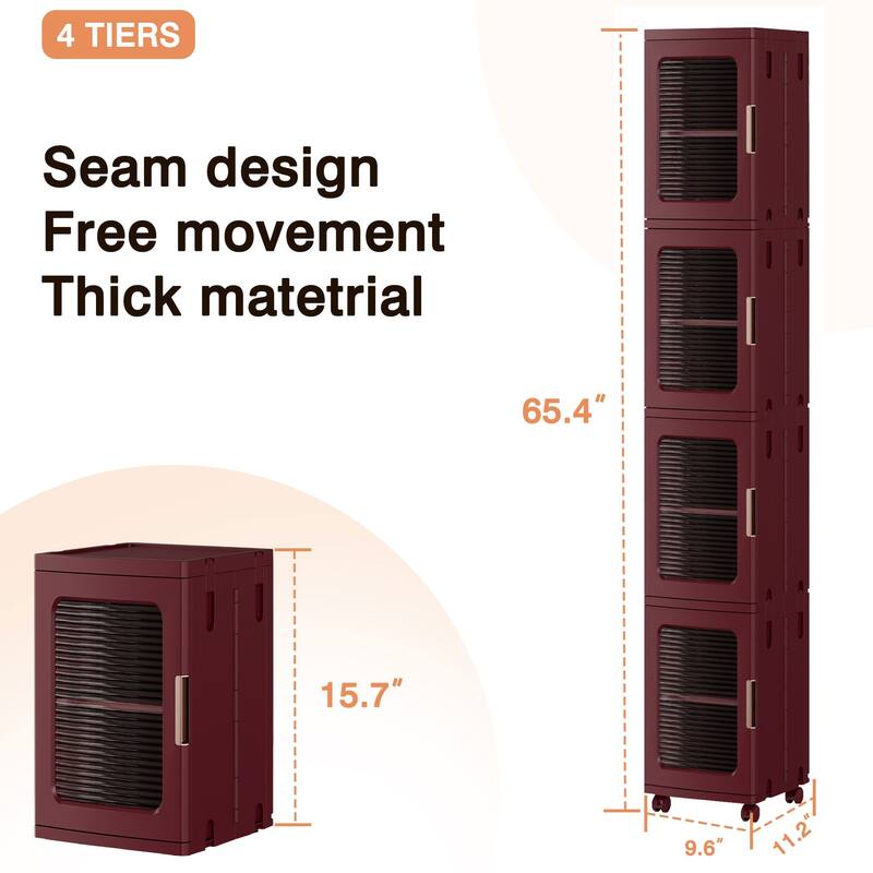 Javlergo 65" Narrow Tall Storage Bin 4 Tier Foldable Kitchen Storage Cabinet Organizer Freestanding Kitchen Pantry
