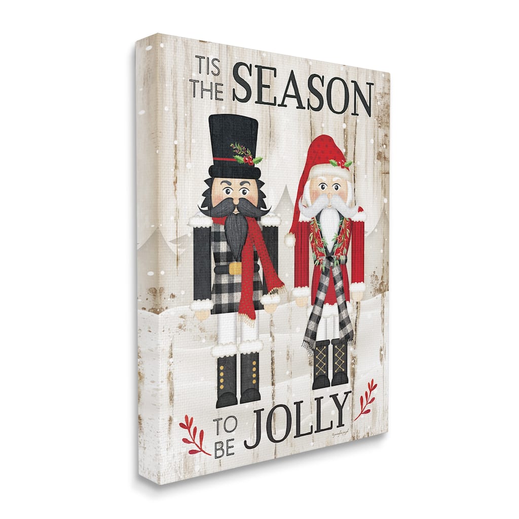 Stupell Tis the Season Be Jolly Phrase Rustic Nutcrackers Canvas Wall Art - Red