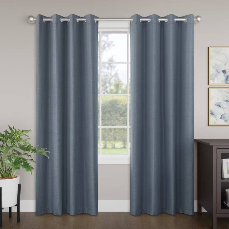 Blackout Brushed Textured Grommet Curtain Pair(2 Panels) - 52"Wx96"L - Dark Blue