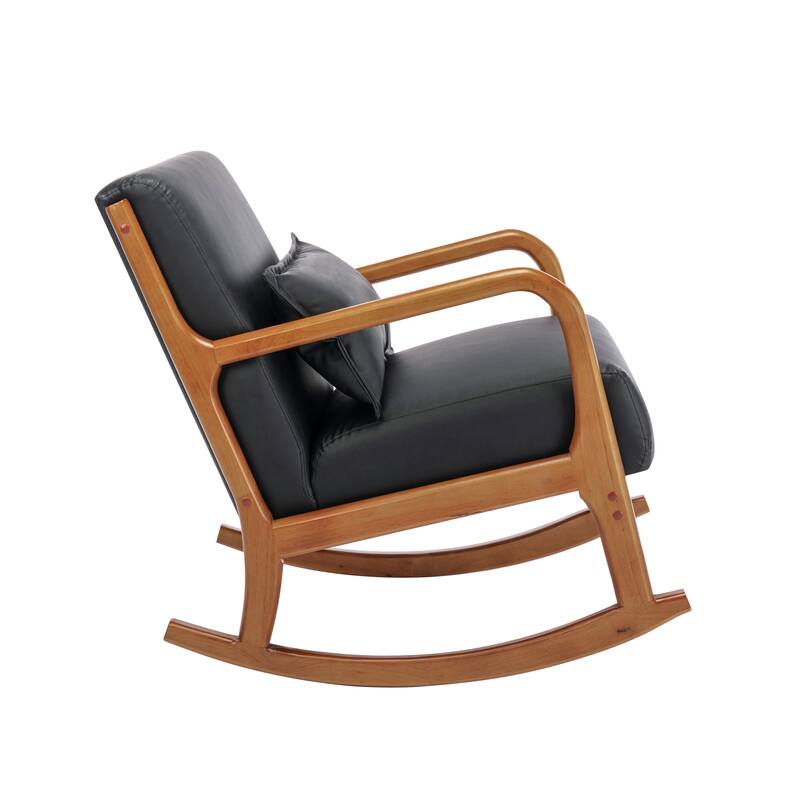 Porthos Home Juni Rocking Accent Chair with Pillow, PU Upholstery, Rubberwood Legs