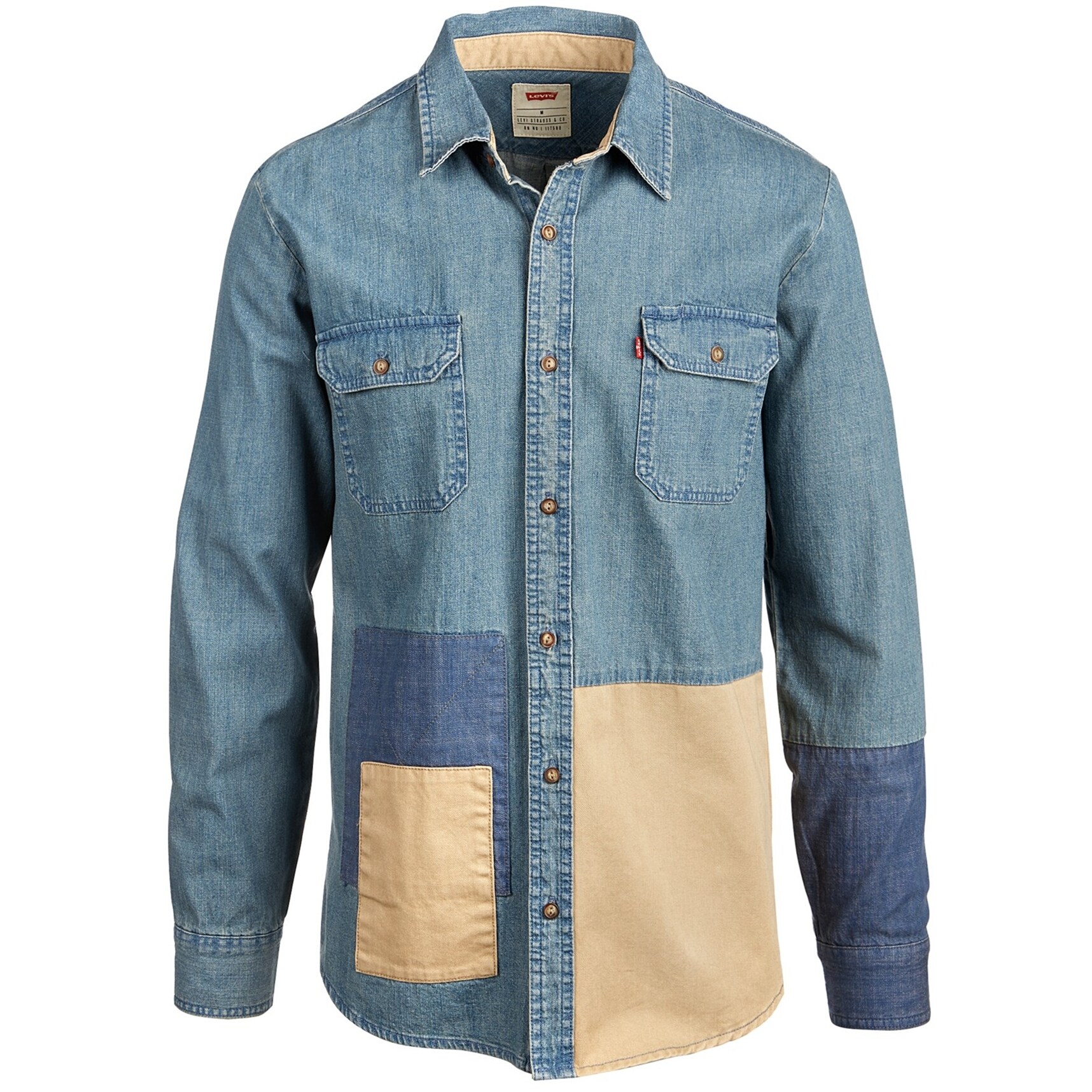 Shop Levi S Mens Denim Patchwork Button Up Shirt Blue Small
