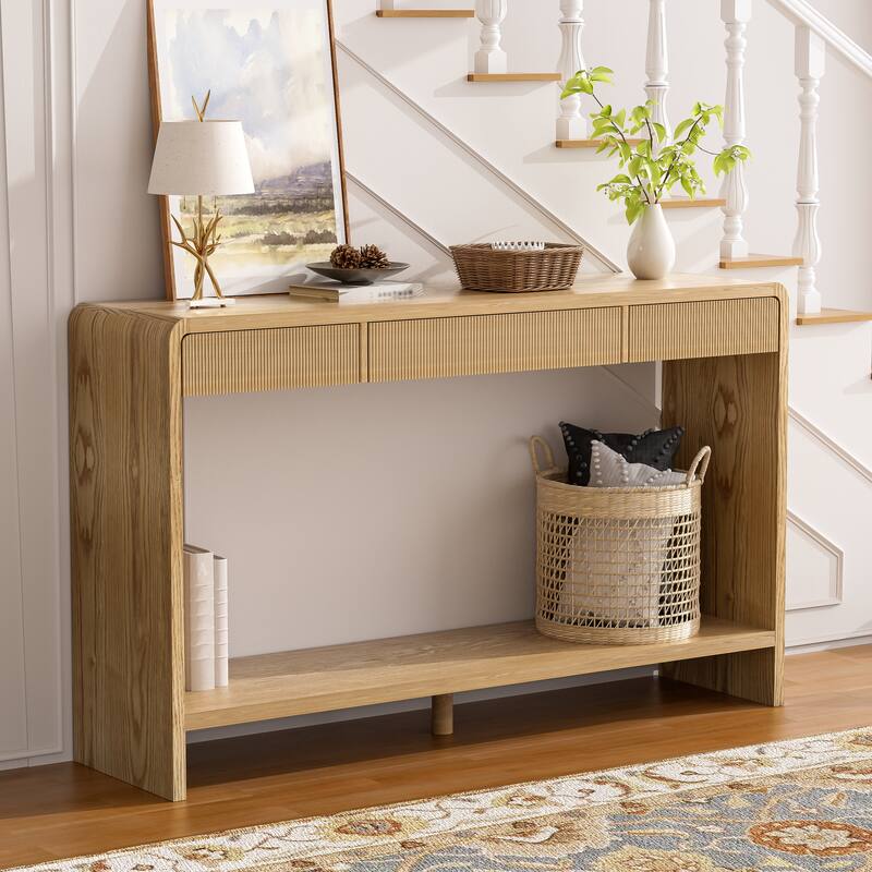 Christopher Knight Home - Thorne MDF Round Edge Design Console Table with Vertical Slats - Brown