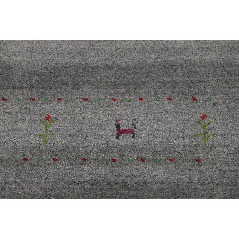 Hand Knotted Oriental 100% Wool Carpet Tribal Animal Pictorial Greys & Charcoal Gabbeh Area Rug - 7' 9'' X 5' 1''