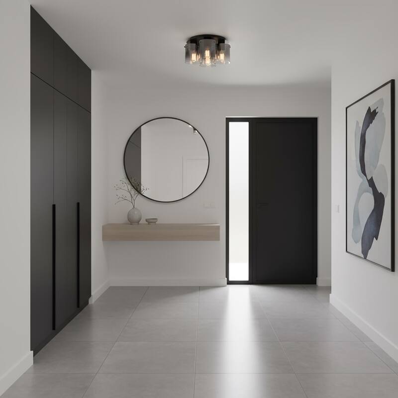 Artcraft Henley - 3-Light Flush Mount - Smoke Glass/Satin Black