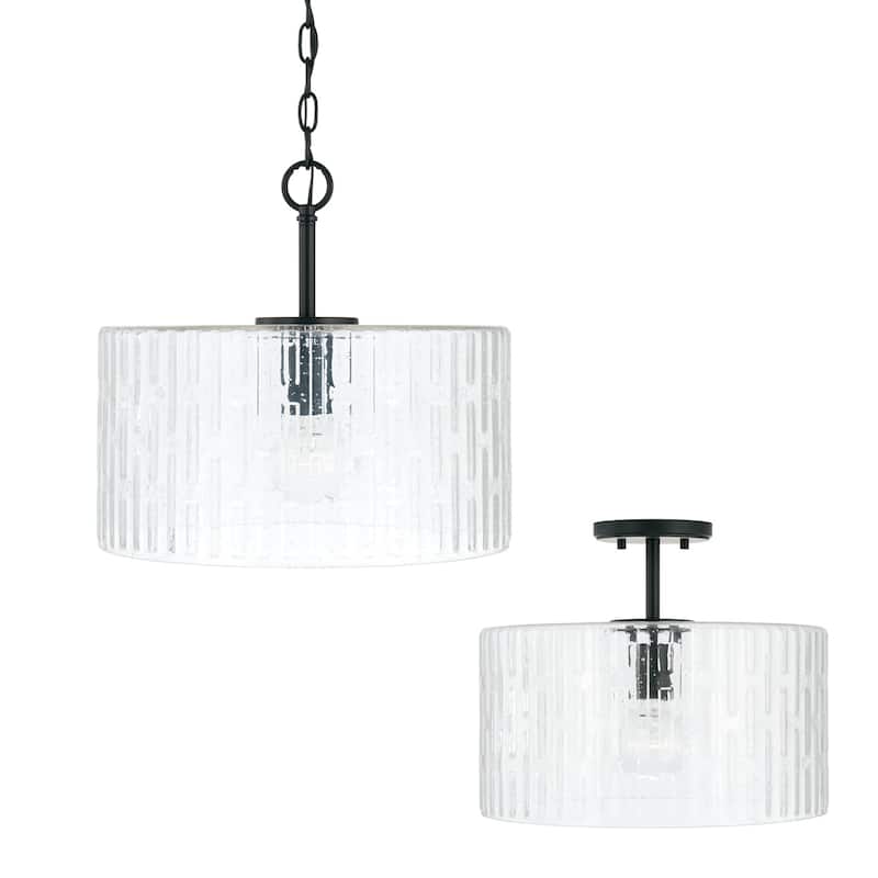 Emerson 1-light Dual Mount Semi-Flush/ Pendant w/ Embossed Seeded Glass