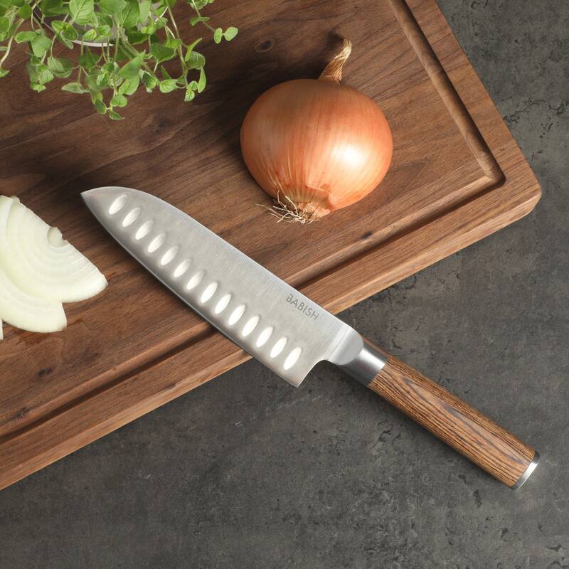 Babish High Carbon 1.4116 German Steel Full Tang 6.5-Inch Santoku Knife - for Chopping, Slicing, Dicing & Precision Prep