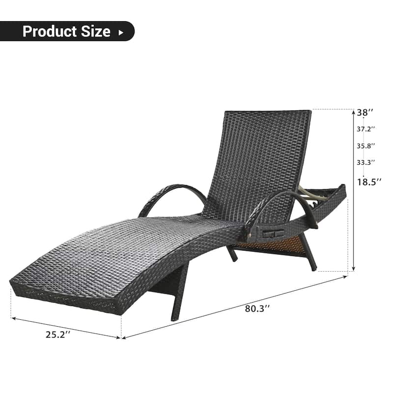 2-Piece 80''Lounge Chairs,Patio Rattan Reclining Chair Pull-out Table Adjustable Backrest Ergonomic Wave Sunbathing Recliners