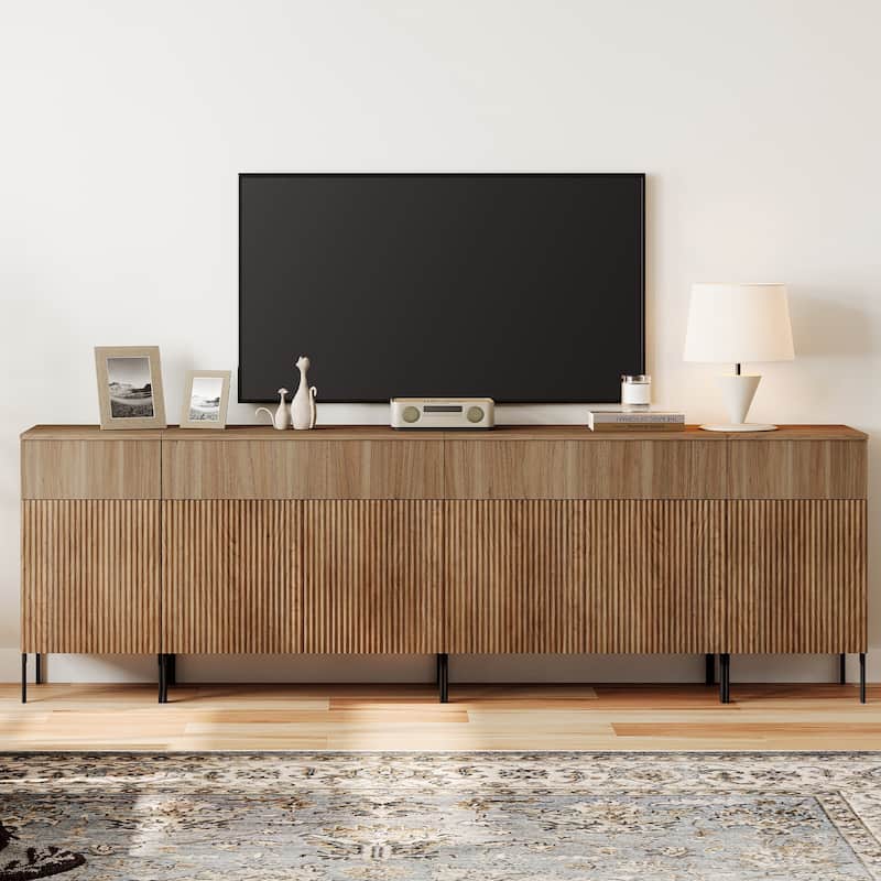 94.5" Modern Reeded Dresser TV Stand For Tvs Up To 100 Inch, Entertainment Center With Charging Station - Walnut