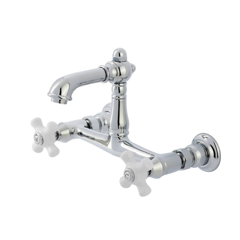 Kingston Brass English Country Two-Handle 2-Hole Wall Mount Bathroom Faucet - Polished Chrome