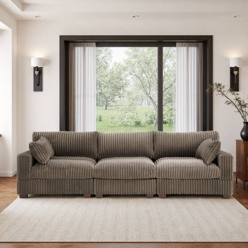 Plush Flannel Modular Sectional Sofa for Living Room