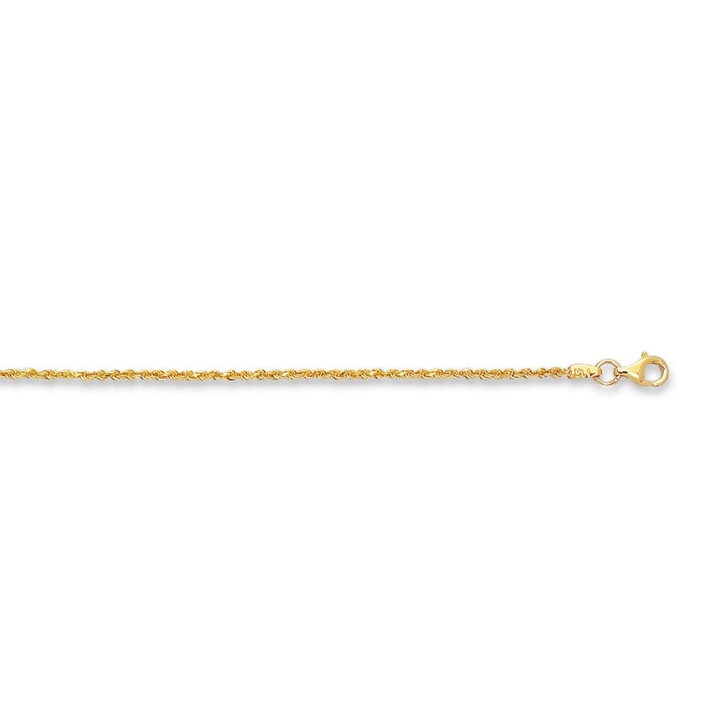 Curata 14k Yellow Gold 10" 1.5mm Solid Diamond-cut Rope Chain Anklet