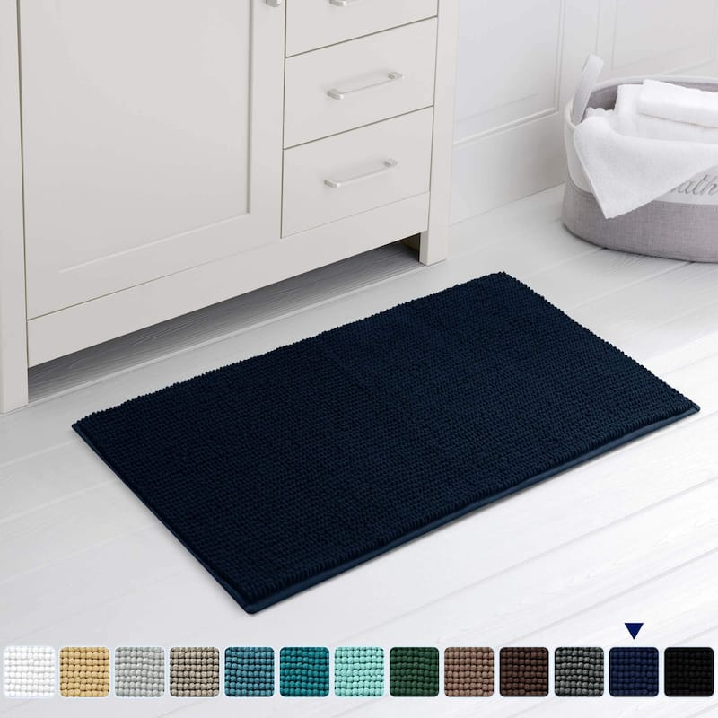 Subrtex Chenille Soft Rugs Super Water Absorbing Shower Mats - 16x24 - Navy