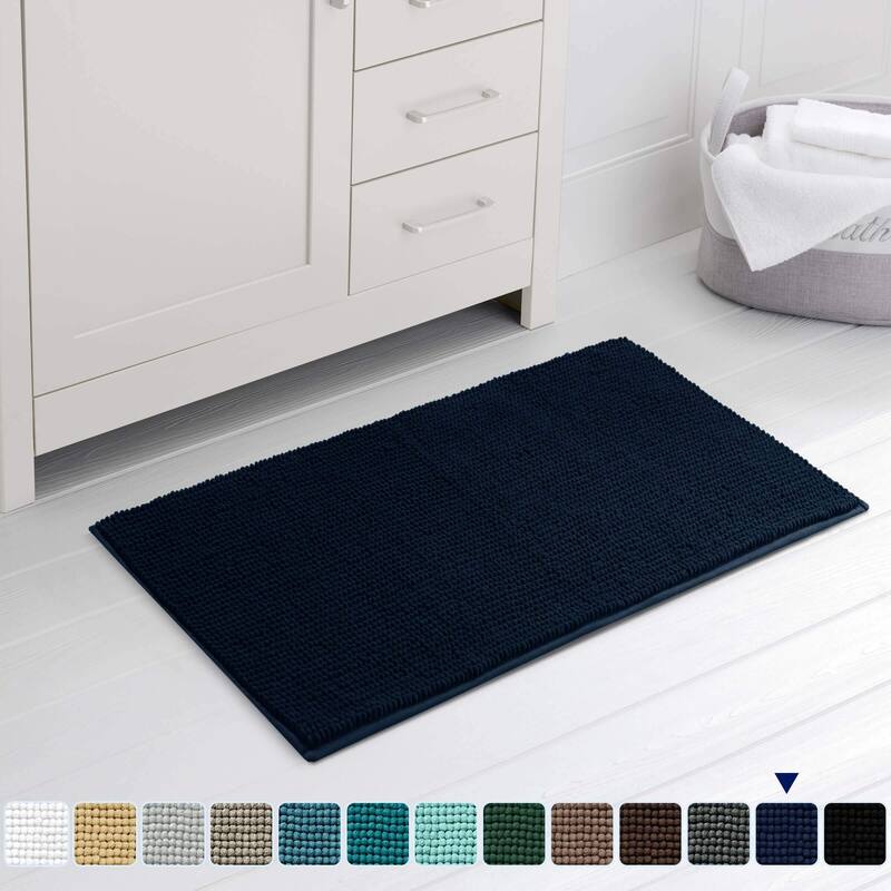 Subrtex Chenille Soft Rugs Super Water Absorbing Shower Mats - 24x60 - Navy