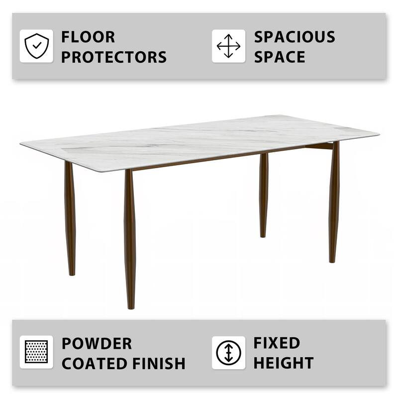 Zinti Rectangular Dining Table with Sintered Stone/Glass Top and Steel Legs