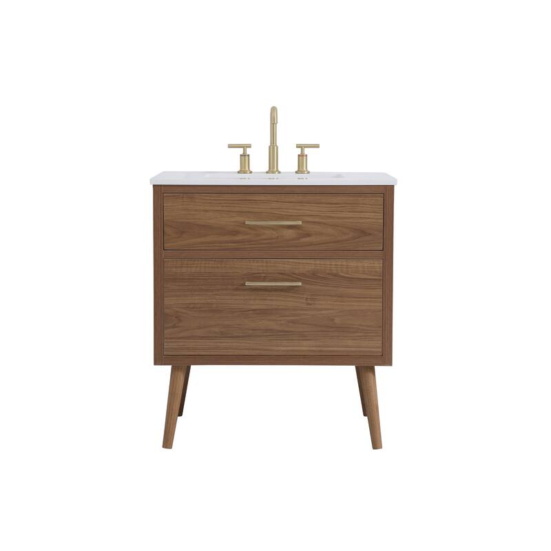 Nautical 18 - 30 Inch Single Bathroom Vanity - 30 Inches - Walnut Brown