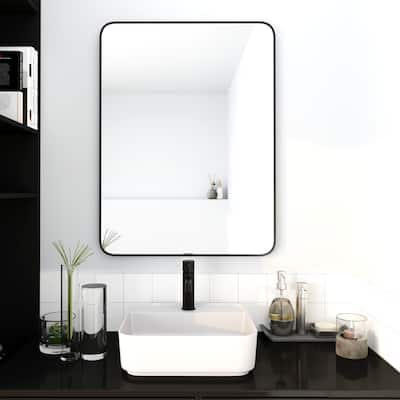24 x 32 Inch Black Aluminum Frame Bathroom Mirror