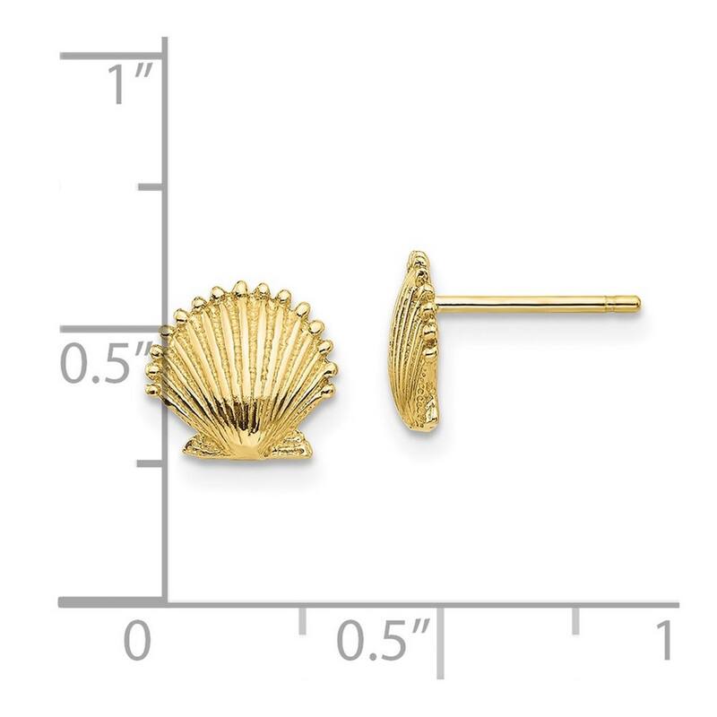Curata 10k Yellow Gold Scallop Shell Post Earrings - 7.45x8.17mm