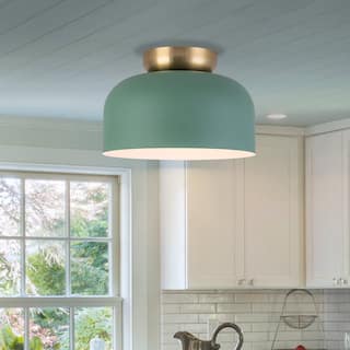 1-Light Green Dome Shape Flush Mount Ceiling Light for Hallway Foyer