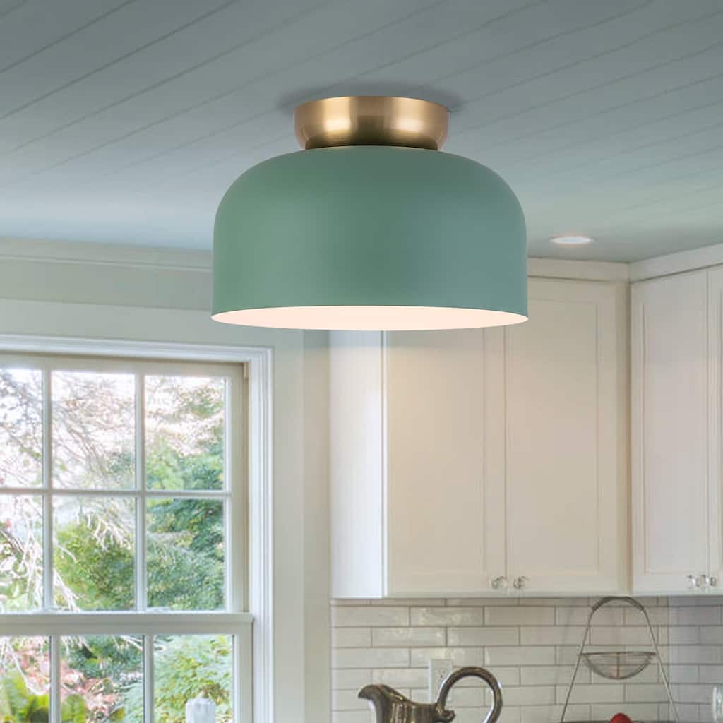 1-Light Green Dome Shape Flush Mount Ceiling Light for Hallway Foyer