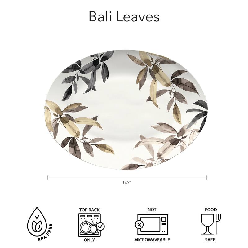 Abode Homewares by TarHong Bali Leaves Oval Platter, (MERGE) 18.9"