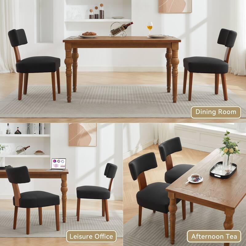 2-Piece Set, Modern Armless Fur Dining Chairs with Curved Back and Solid Wood Legs, for Dining Living Rooms, Ivory