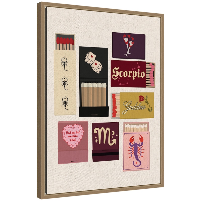 Kate and Laurel Scorpio Matchbooks Linen FC by Megan Ryan Framed Canvas Wall Art Print - 18x24