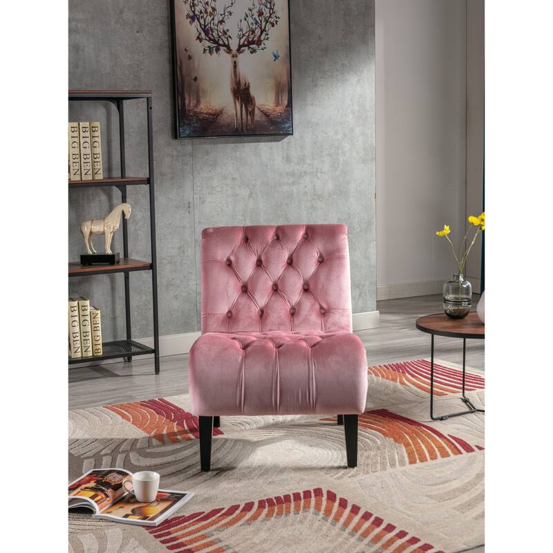 Velvet Upholstered Leisure Chair For Living Room With Wood Legs - Pink