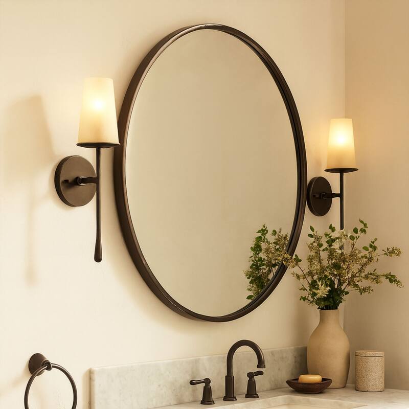 TEHOME Korra Round Wall Mirrors 30 and 36 Inch Metal Frame Options for Bathroom Bedroom & Entryway