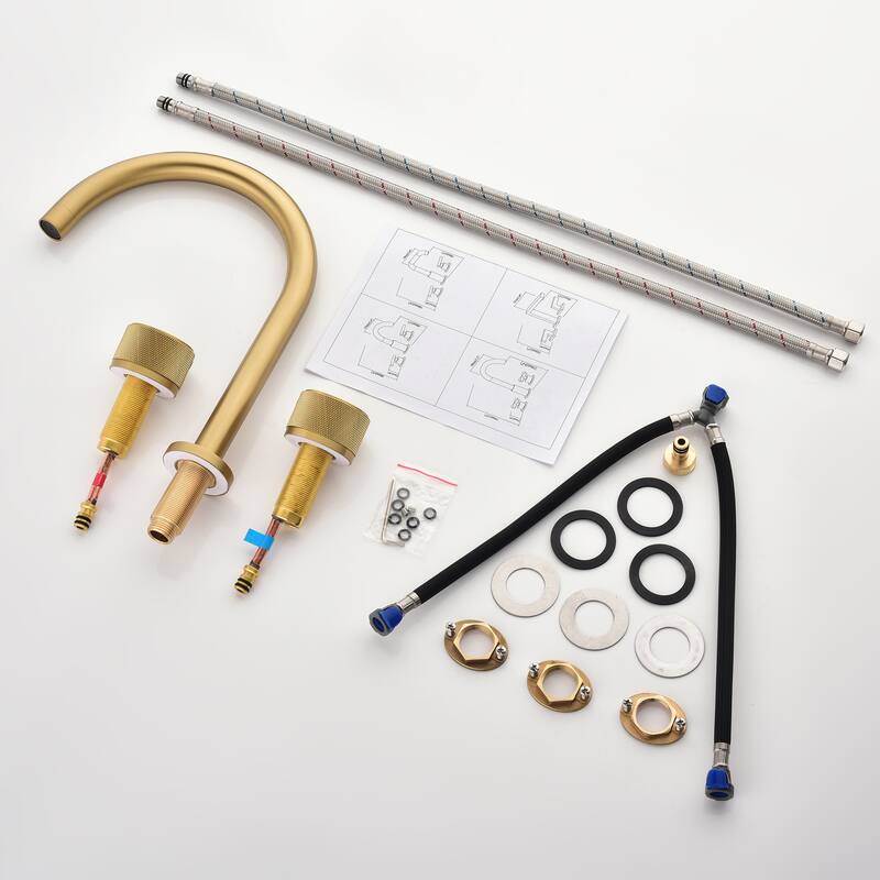 9.7"H Solid Brass Widespread Dual Knob Handles Bathroom Faucets