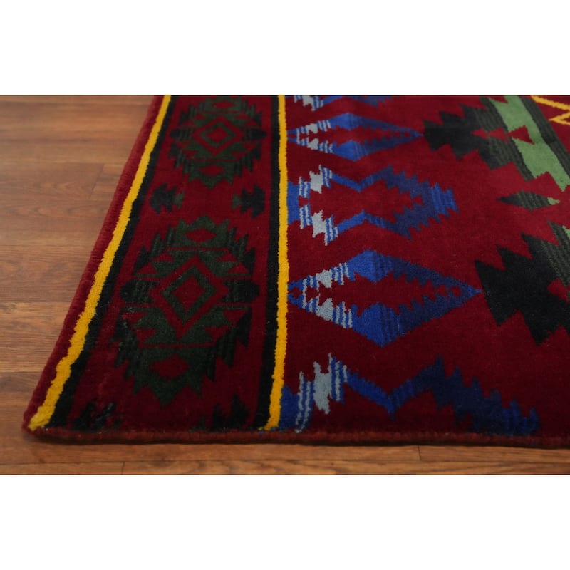 Hand-knotted Tribal Wool Red Geometric Oriental Area Rug - 9' 1'' X 6' 0''