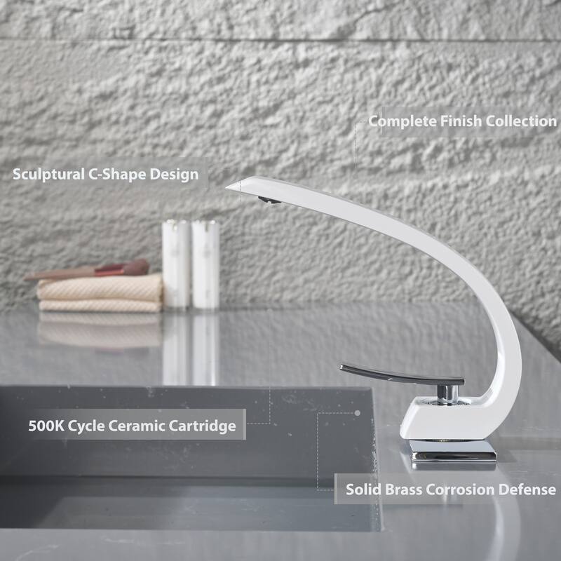 Modland C-Shaped Single Hole Bathroom Faucet, 500K Cycle CUPC Certified, 6-Inch Cover Plate, Black / Gold / Nickel / Chrome