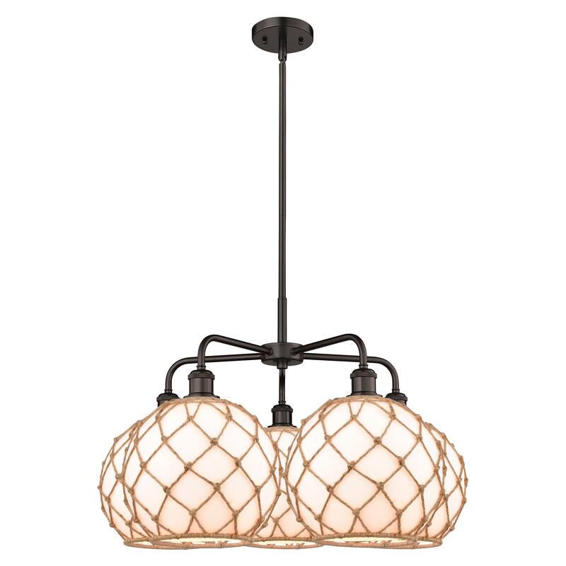 Innovations Lighting Endless Possibilities Ballston - Farmhouse Rope - 5 Light 29" Stem Hung Chandelier - White Glass with Brown Rope/Oil Rubbed Bronze