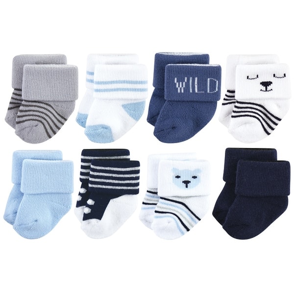 slide 1 of 1, Hudson Baby Infant Boy Cotton Rich Newborn and Terry Socks, Bear Boy 8Pk 6-12 Months - Bear Boy 8-Pack