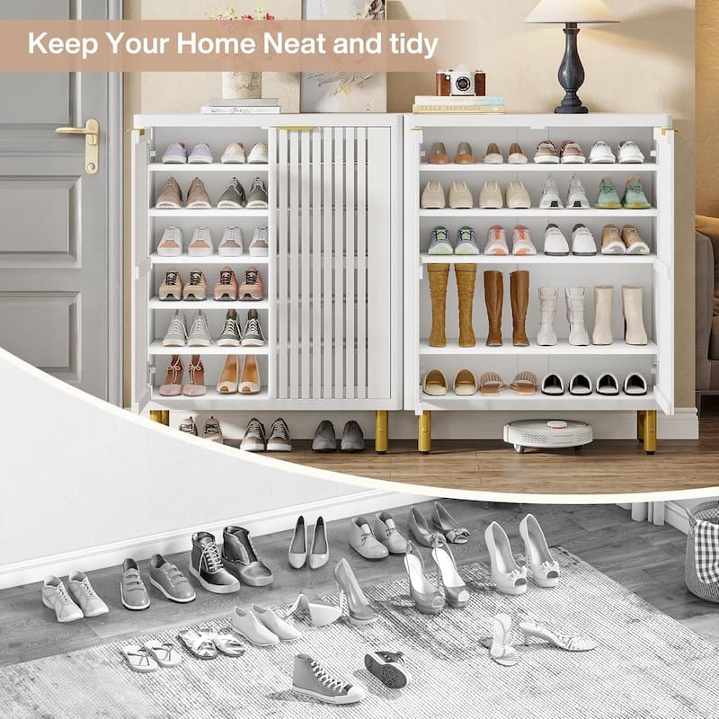 Wooden Shoe Cabinet with Shutter Doors, Adjustable Shelves Large Hidden Storage Organizer Rack for Entryway Hallway