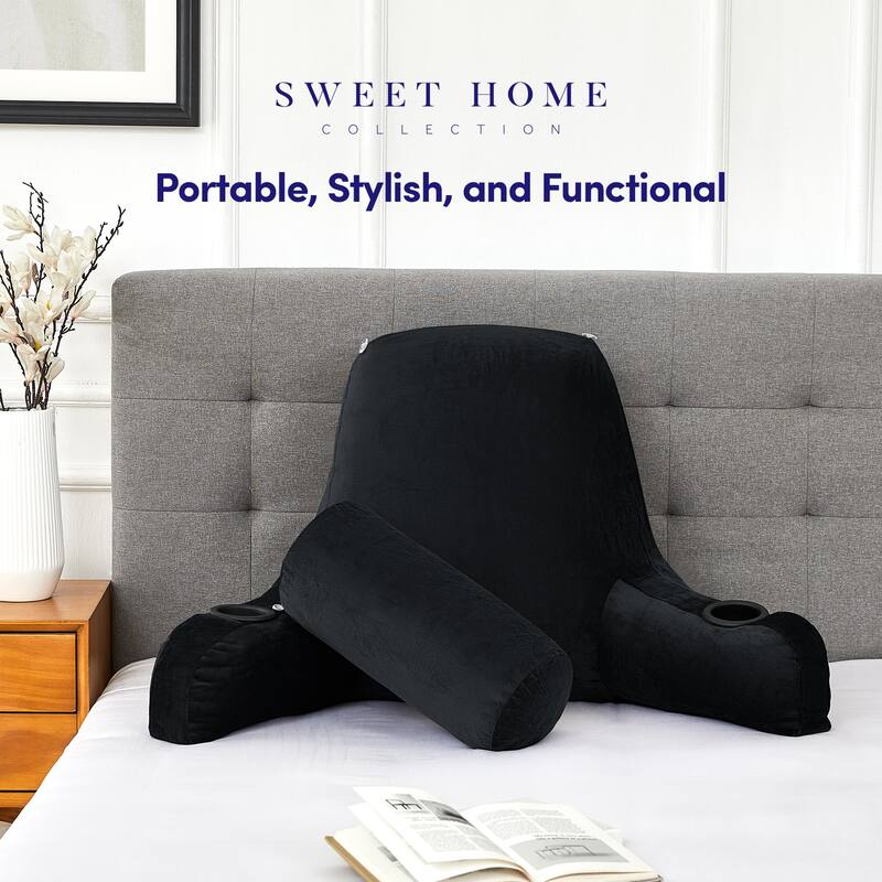 Sweet Home Collection Large Oversized Reading and Bed Rest Pillow with Cup Holders