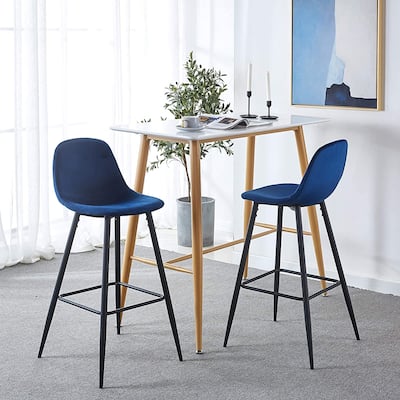 Bar Stools Set of 2, 30 Inches Velvet Barstool Counter Height Chair with Back, Metal Legs & Footrests, Easy Assembly